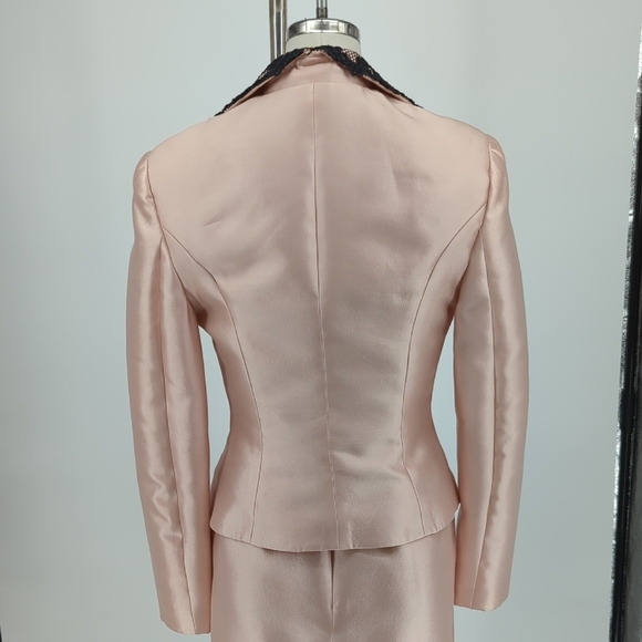 Stanley Korshak Lace Satin Silk Dress Blazer Suit Pink Size Small preppy french - Picture 6 of 16